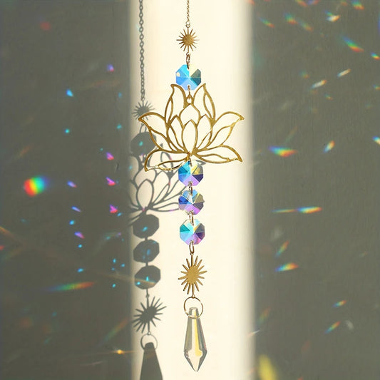 1PcMetalLotusandArtificial Crystal Suncatcher Charm Handmade