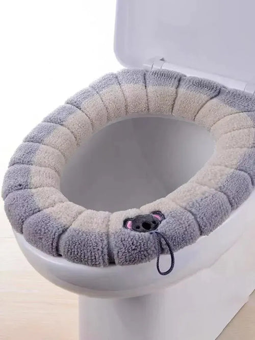 1 Pack Stitched Color Portable Knitted Toilet Mat Thickened Washable
