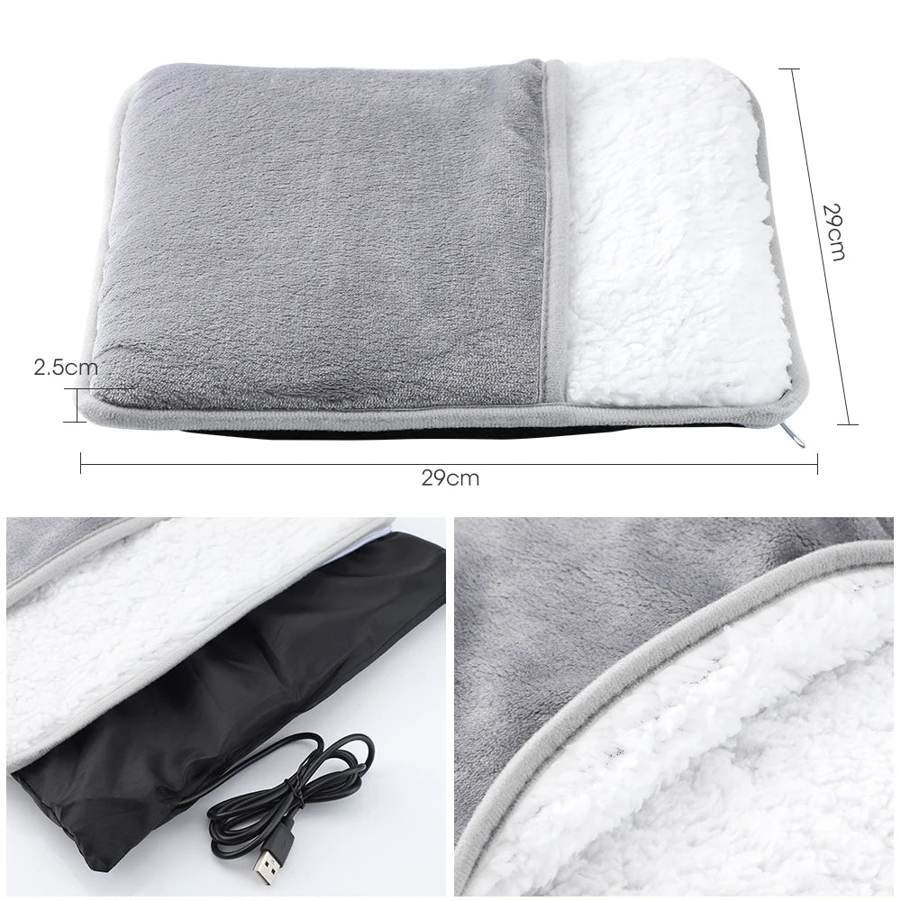 Winter Electric Foot Heating Pad USB Charging Soft Plush Washable Foot