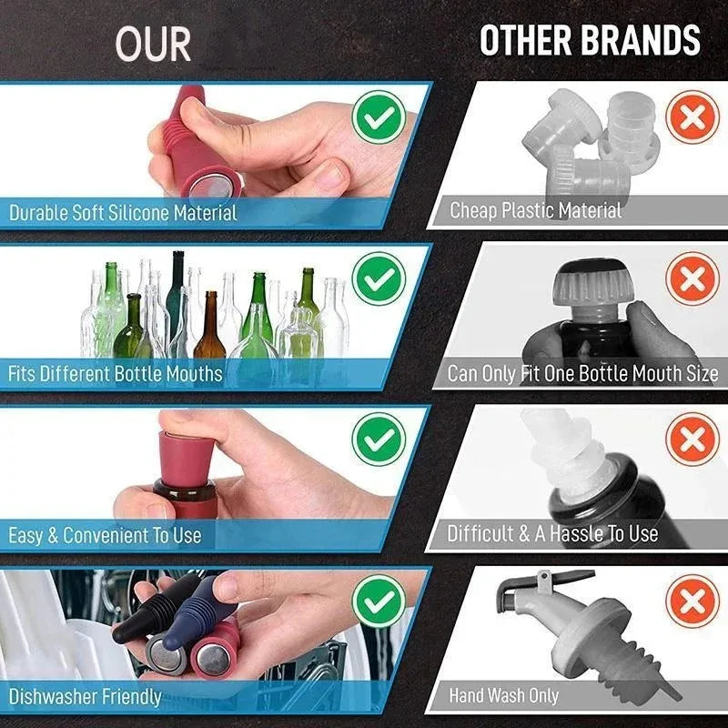 Silicone Wine and Beverage Bottle Cap Set Leak Proof Champagne Bottles