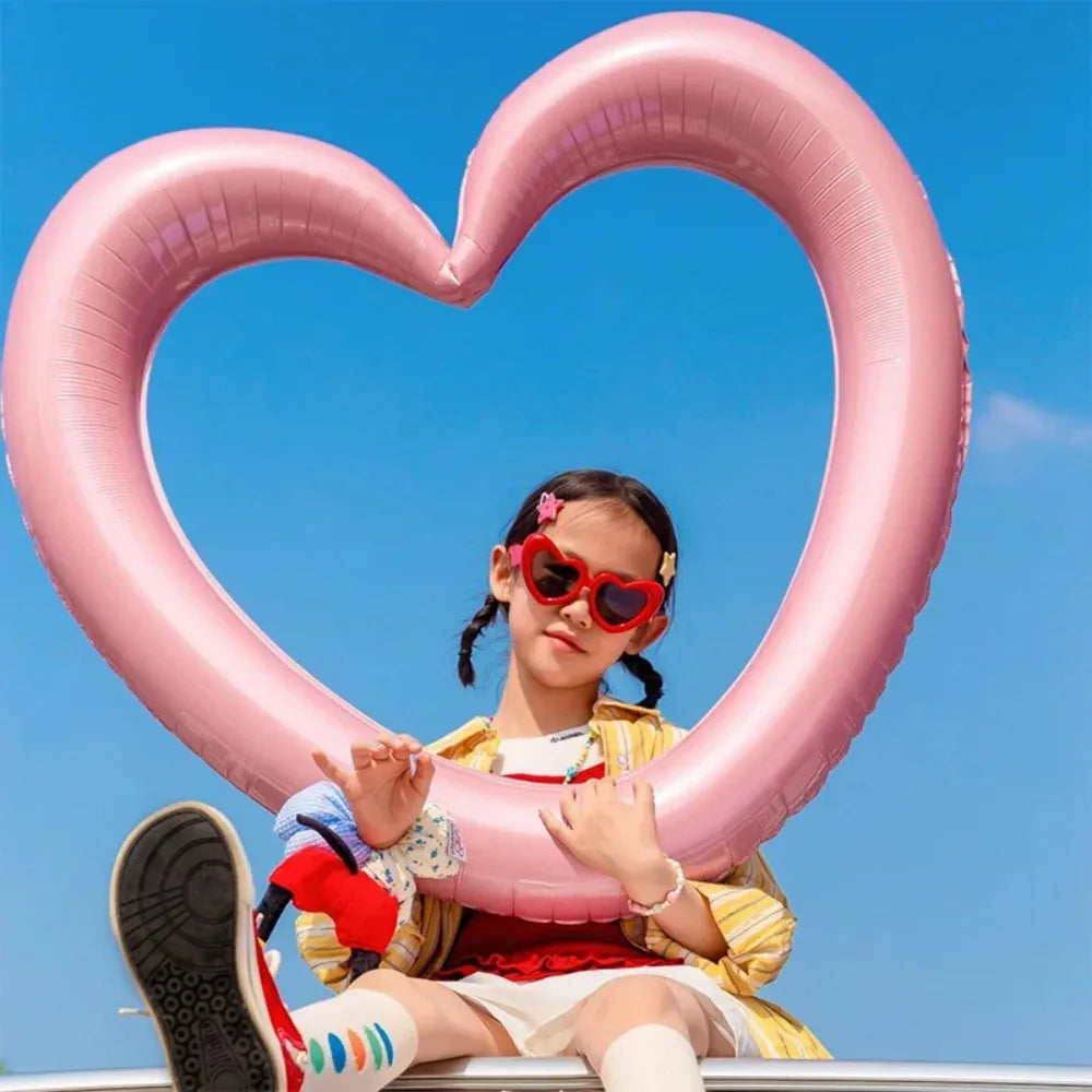 40-inch Happy Birthday Heart Photo Frame Balloon with Bowknot Stickers