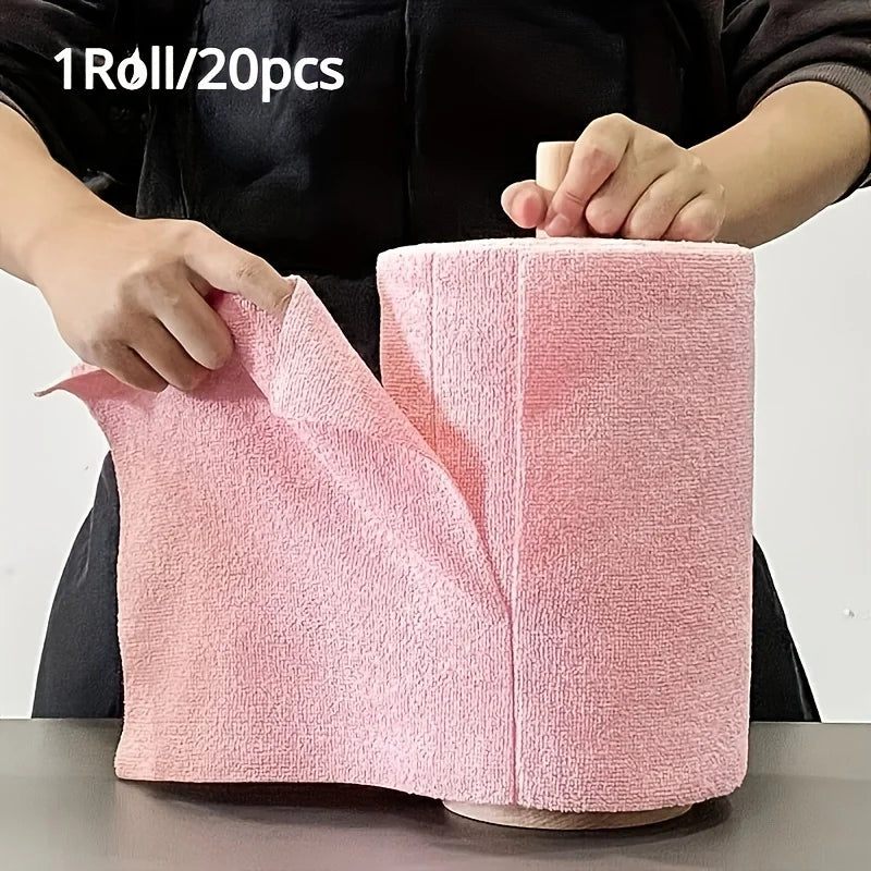 1 roll/20 reusable microfiber cleaning cloths - kitchen towels, multi