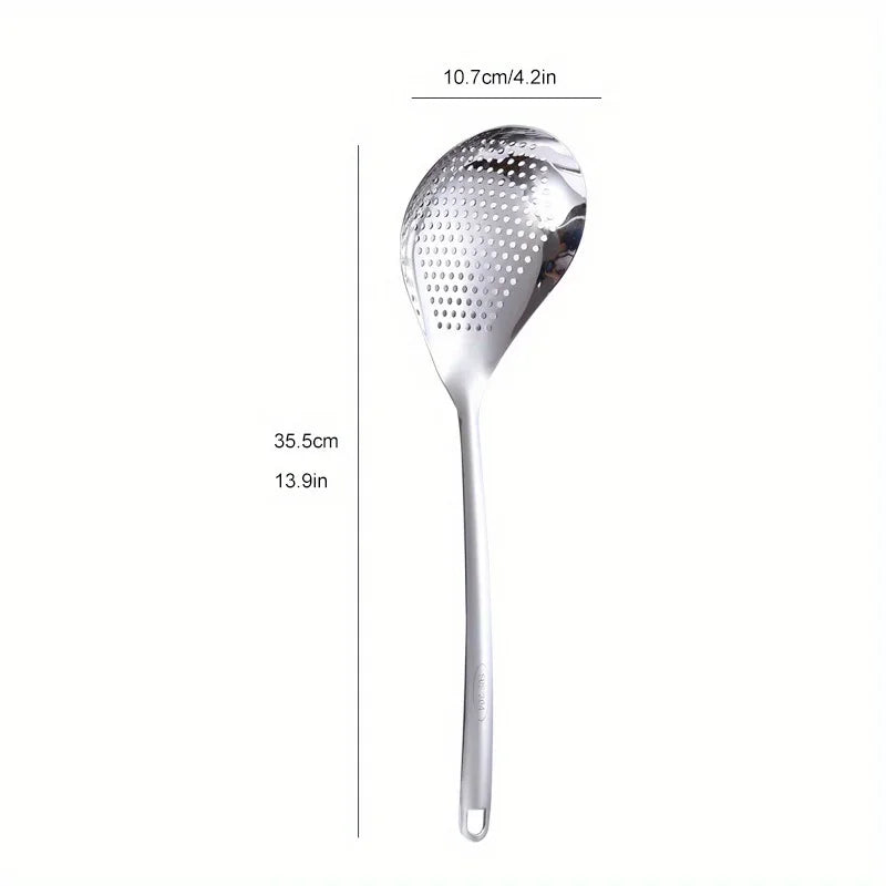 1pc Large Durable Stainless Steel Colander Skimmer Spoon, Heavy Duty