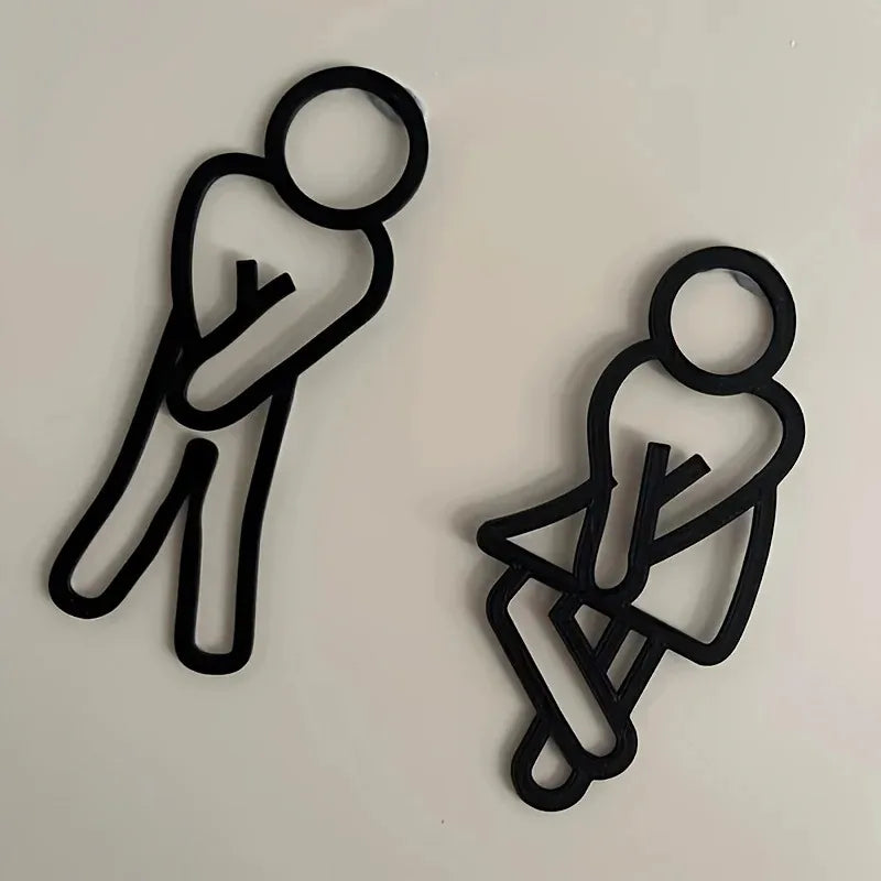 Creative Funny 2D Flat Bathroom Sign for Men Women Restroom Door Decor