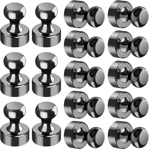Black Neodymium Magnetic Push Pins - Strong Refrigerator & Whiteboard