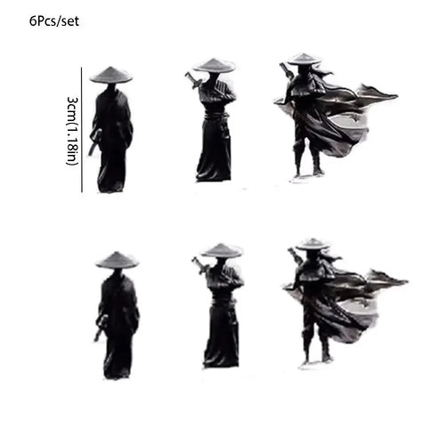 6Pcs/set Mini Chinese Swordsman Figure Exquisite Ancient Car Statue
