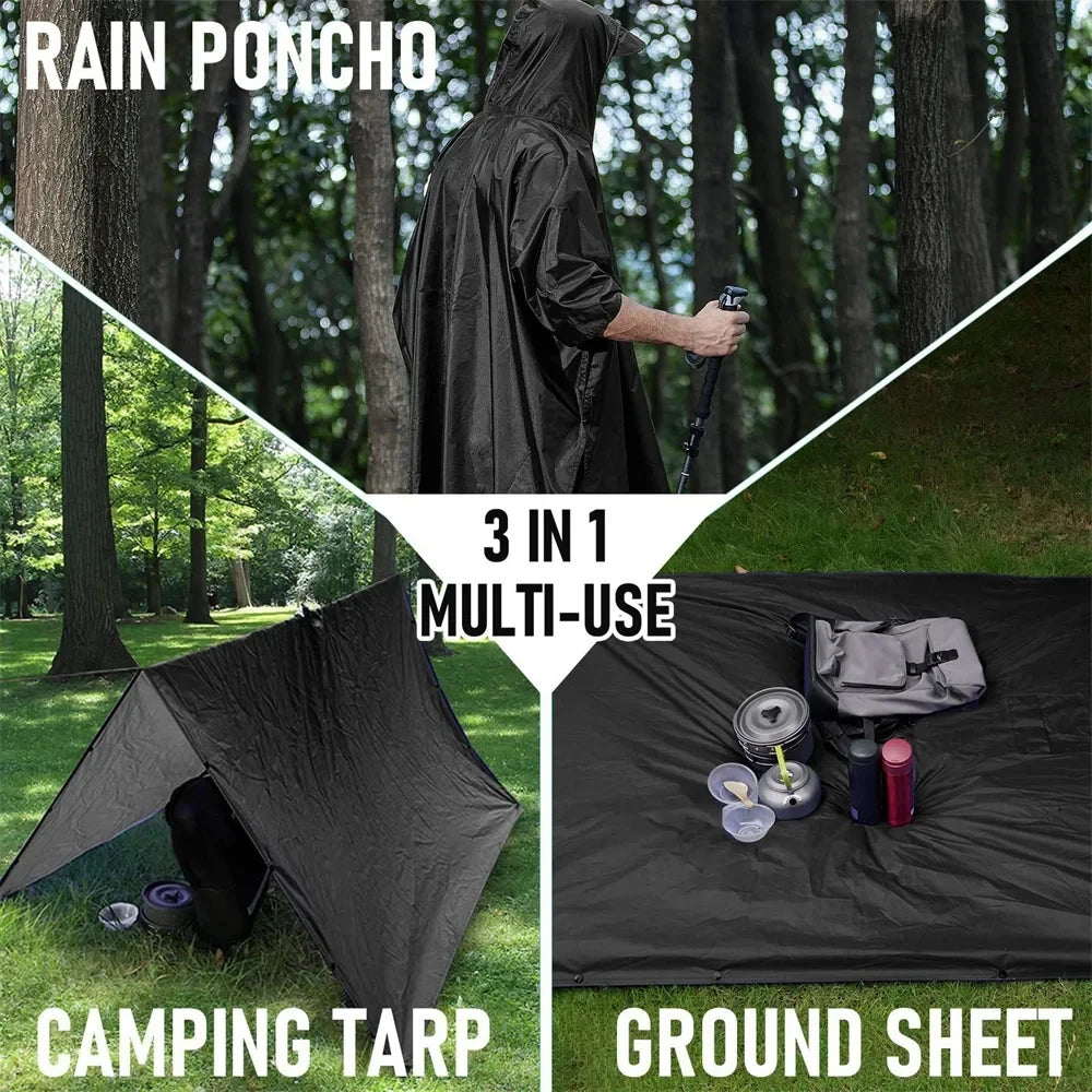 3 In 1 Outdoor Military Raincoat Hooded Sleeve Waterproof Rain Poncho