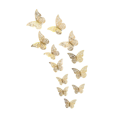 12pcs/lot Metal Inspired Hollow 3D Paper Butterfly Decorations for