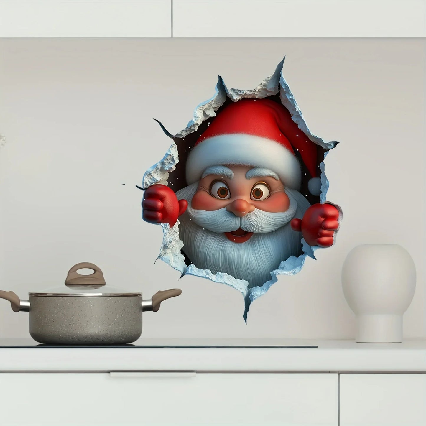 3D Reindeer Break-Through Wall Decal, Vinyl Christmas Wall Stickers,