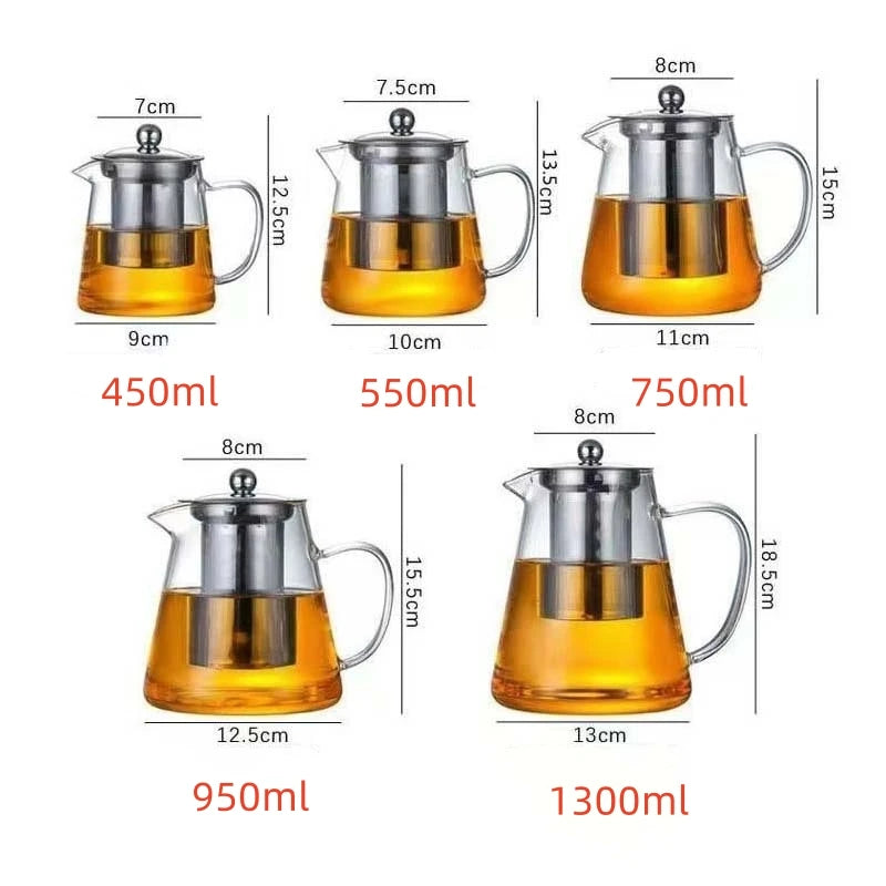 1pc Glass Teapot Heat Resistant Borosilicate Clear Tea Kettle with