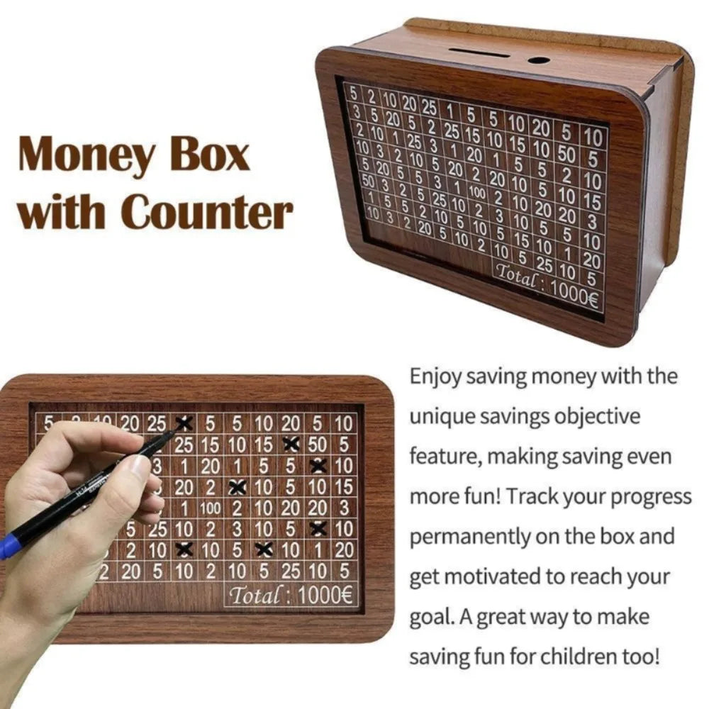 1000/3000/5000/10000 Euro Money Box Wooden Piggy Bank Reusable Money