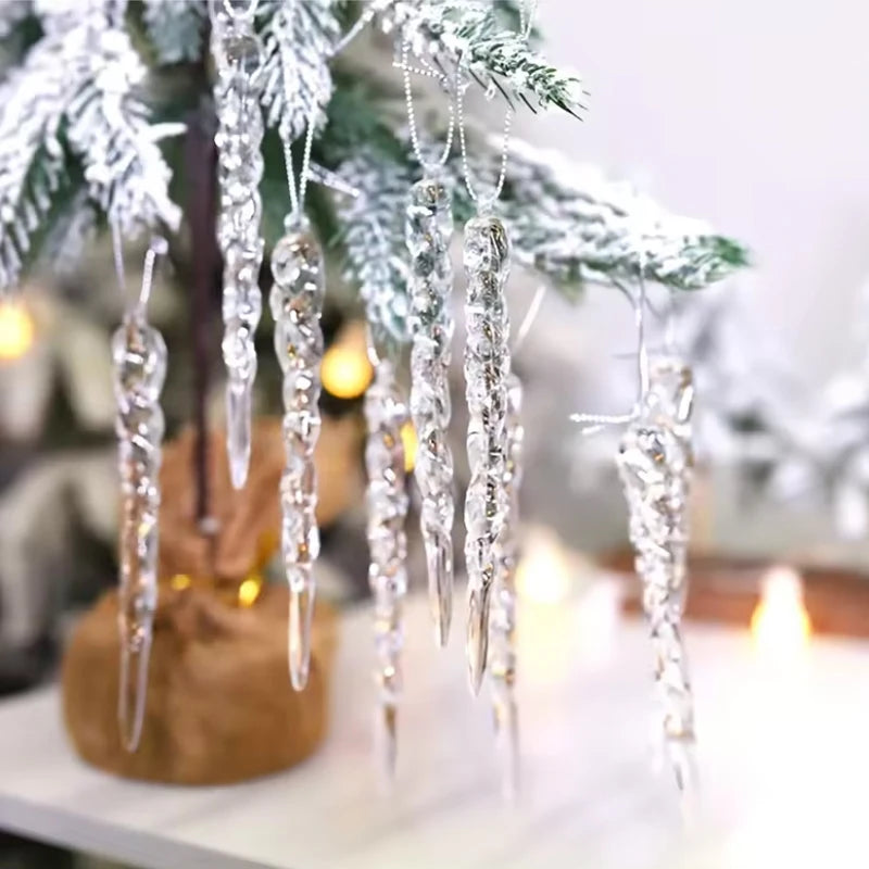 12/24Pcs Crystal Snowflake Clear Simulation Ice Pendants Xmas Tree