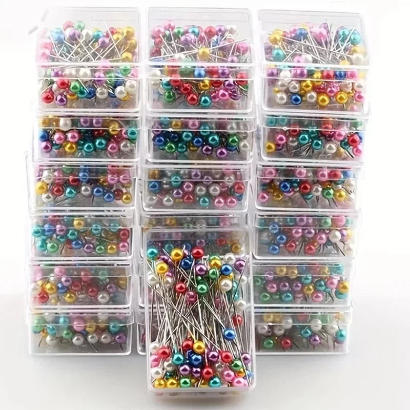100Pcs Fashion Sewing Needles Colored Glass/Ceramics Head Bead Pin