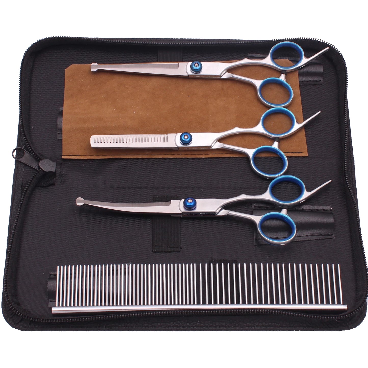 6.0'' Pet Grooming Safety Scissors Hair Cutting Curved Thinning Comb