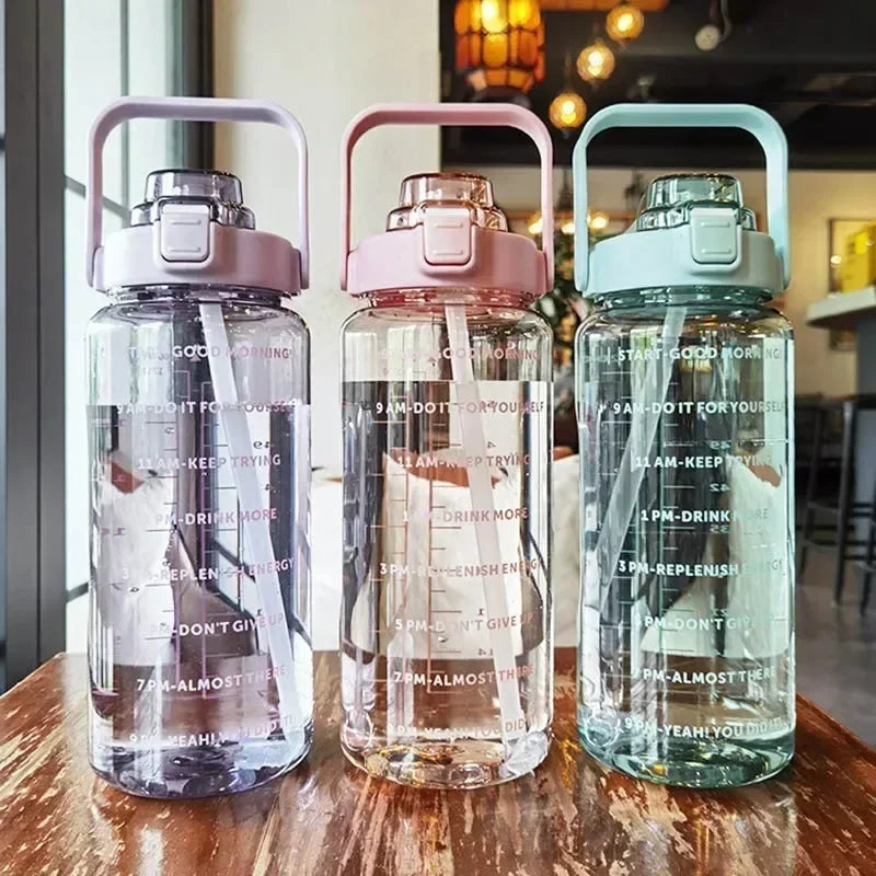 2L Portable Water Bottle Large Capacity Plastic Straw Water Cup Drink