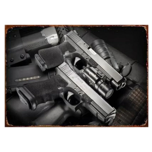 Pistol Metal Signs, Exuding Military Flair, Ideal As Wall Decoration