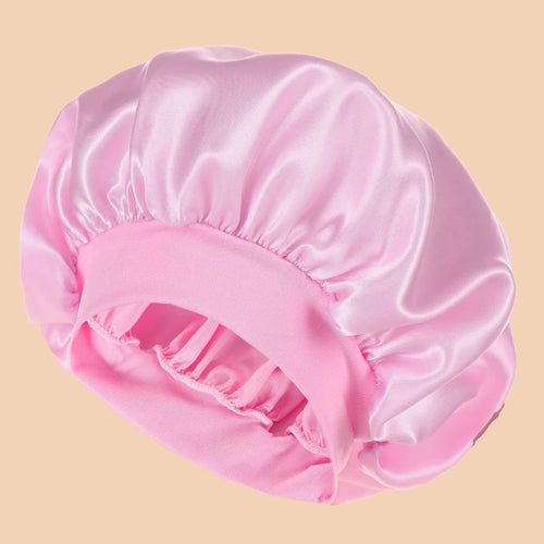 1pc Women's Solid Color Satin Wide-Brimmed Shower Cap, Suitable For