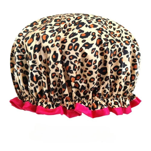 Waterproof Shower Cap for Women – Leopard Print Reusable Bath Hat to