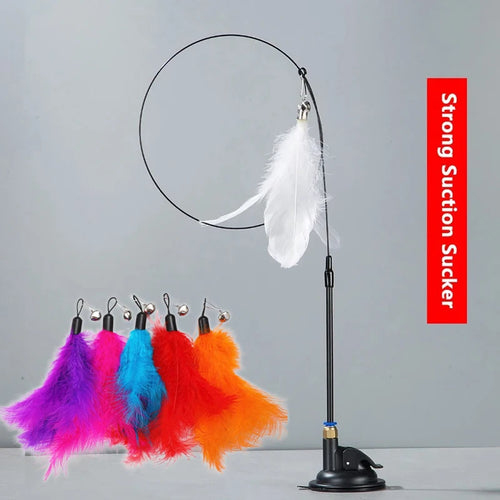 Cat Teaser Toy Cat Teaser Pole With Feather Bell Extended Rod Suction