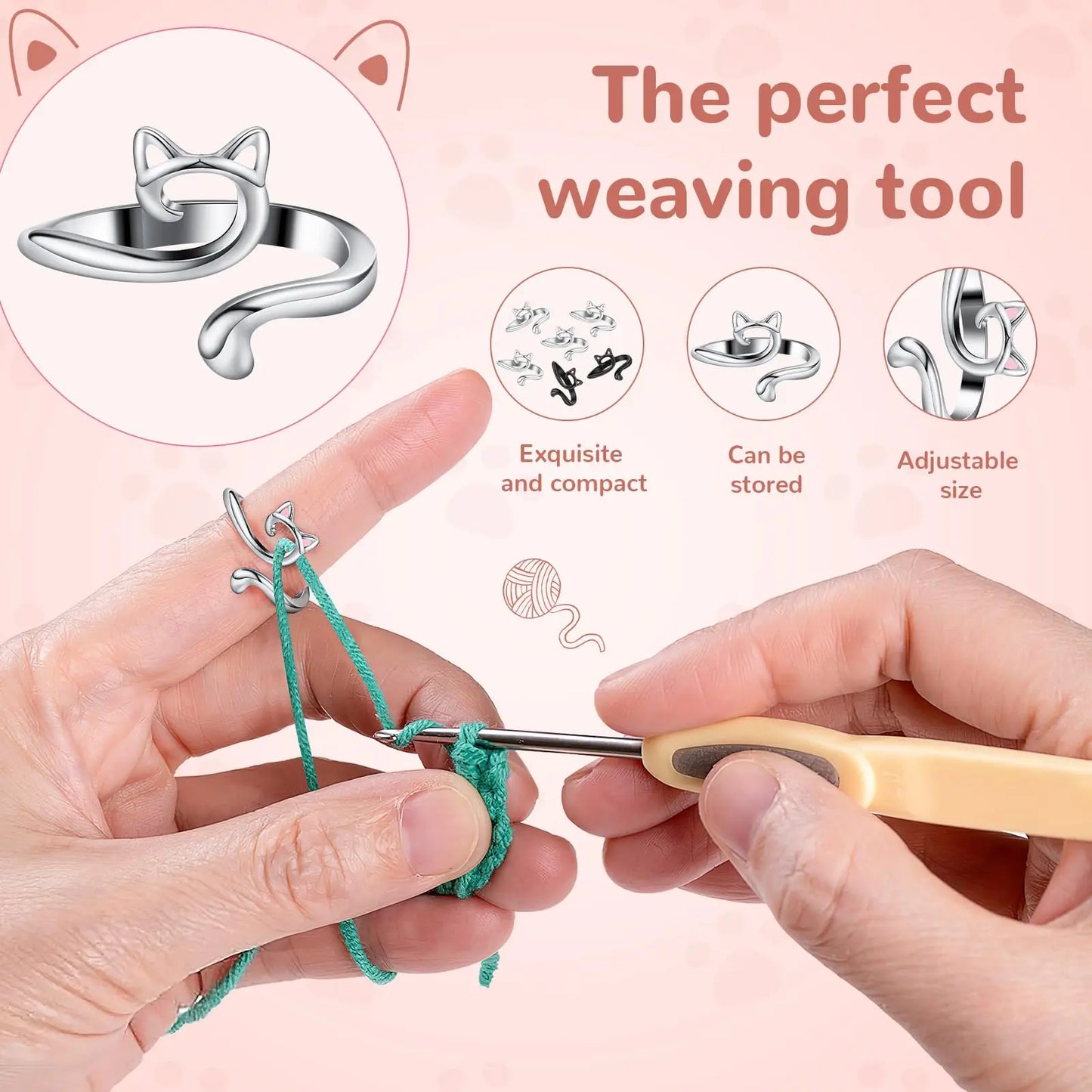2pcs Adjustable Knitting Crochet Loop Ring Knittied Yarn Guide Finger