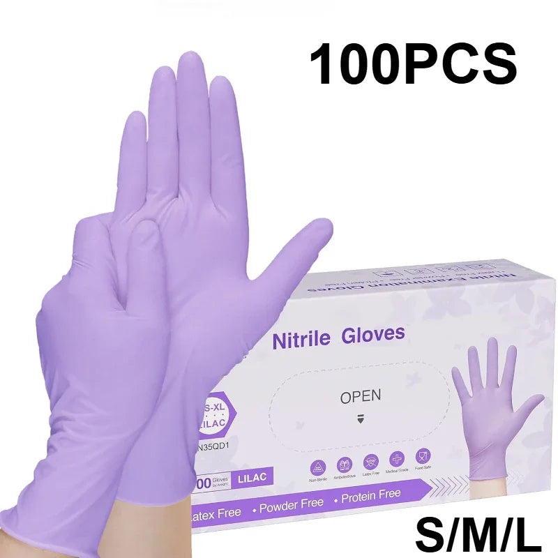 10-100pcs Disposable Purple Nitrile Gloves Latex Free Waterproof