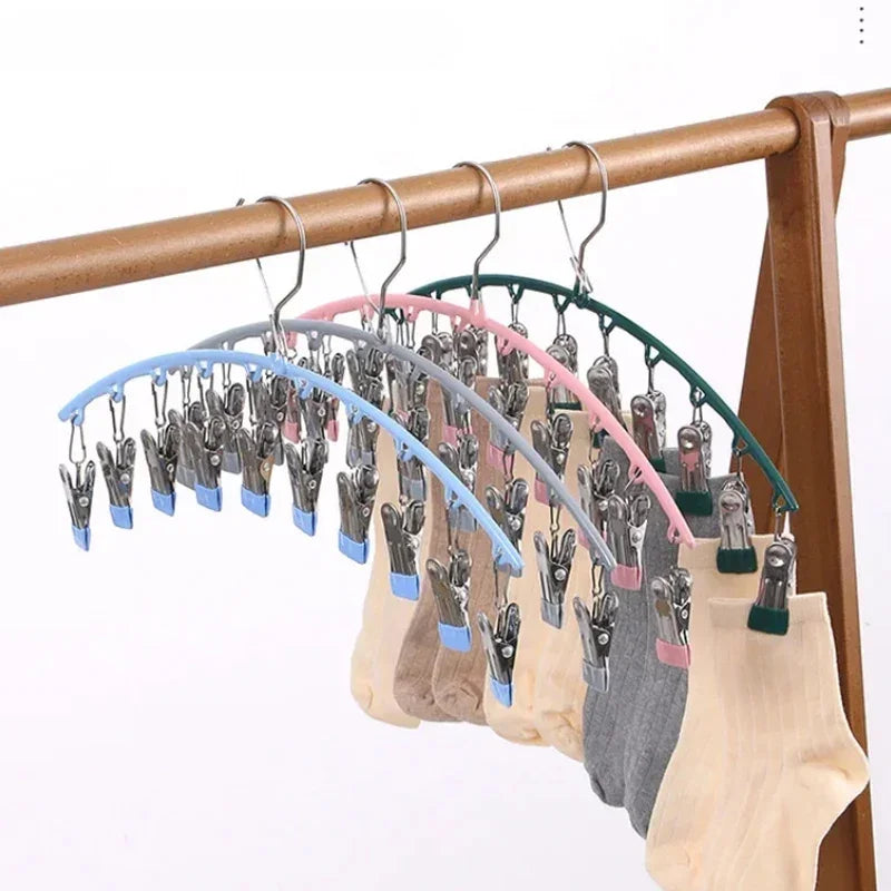 10 Clips Stainless Steel Sock Clip Pace-Saving Arc Sock Drying Rack