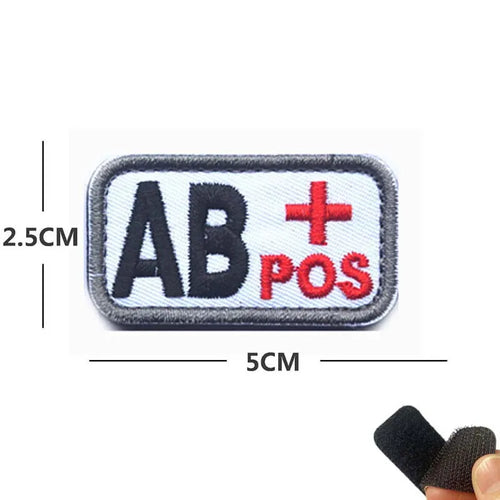 5*2.5CM Small Patch with Hook and Loop Blood Type A B AB O POS NEG