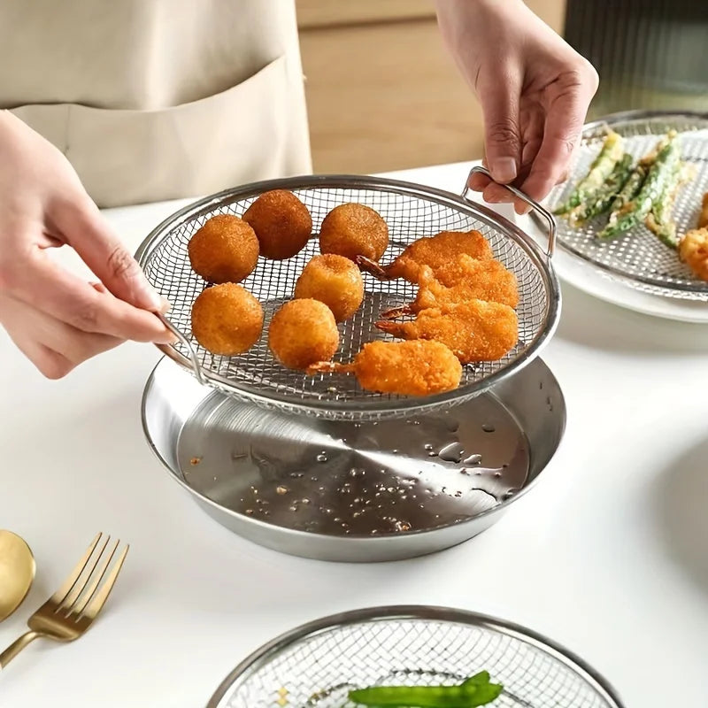tainless Steel Filter Tray,Reusable Round Mesh Basket,Frying