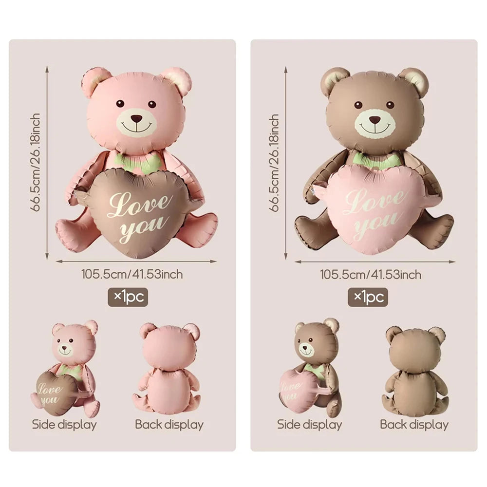 3D Matte Standing Bear Foil Balloons Bear Hold Heart Wedding Birthday