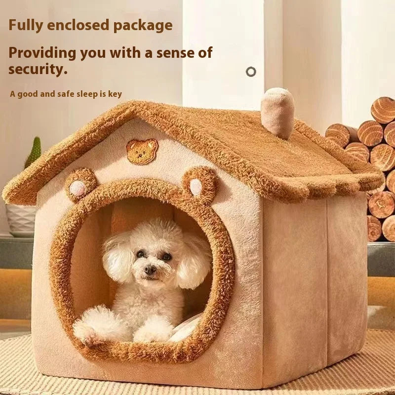 All Season Dog House Style Bed - Removable Washable Pet Bed for Small