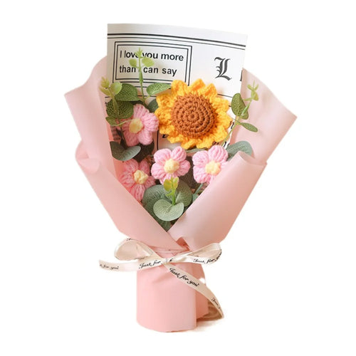 Artificial Flower Crochet Bouquet Handmade Anniversary Sunflower Daisy