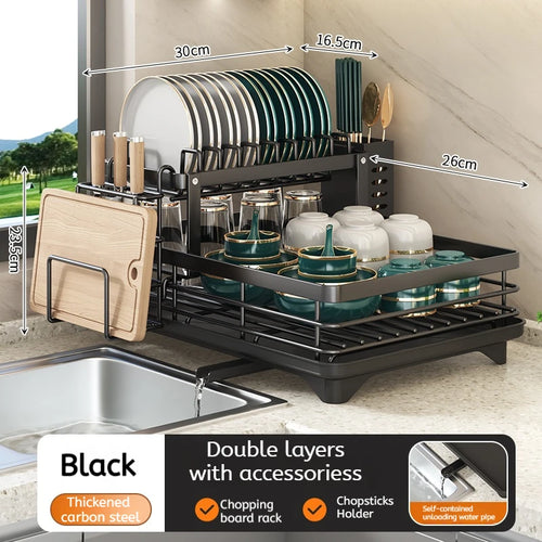 Dish Drying Rack Kitchen Adjustable Steel 2 Tier Plates Organizer Dish