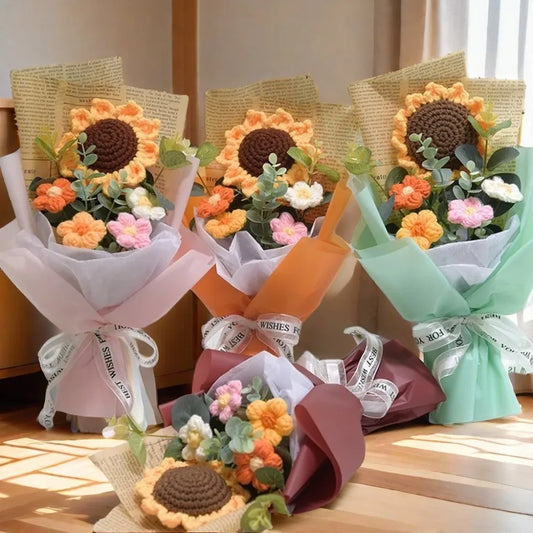 Artificial Flower Crochet Bouquet Handmade Anniversary Sunflower Daisy
