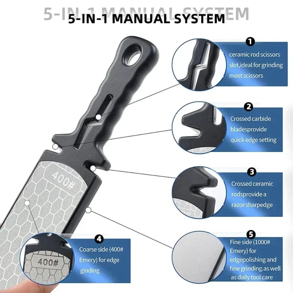 5 in1 Knife Sharpener Diamond Bars 400/1000 Multi-Tool Kitchen Knives