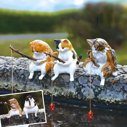 Fishing cat Car Interior Decoration Cute Resin With Pipe Glasses Auto