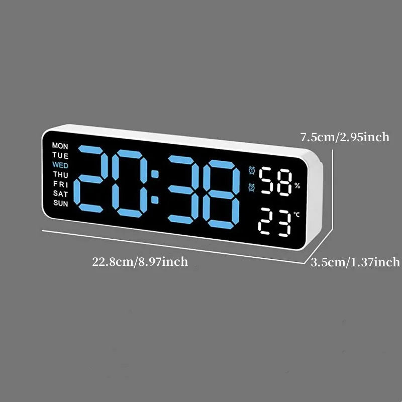 9 Inch Large Digital Wall Clock USB Powered TEMP Humidity Week Auto
