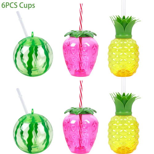 6/10pcs Hawaiian Summer Pineapple Coconut Drinking Cups Strawberry
