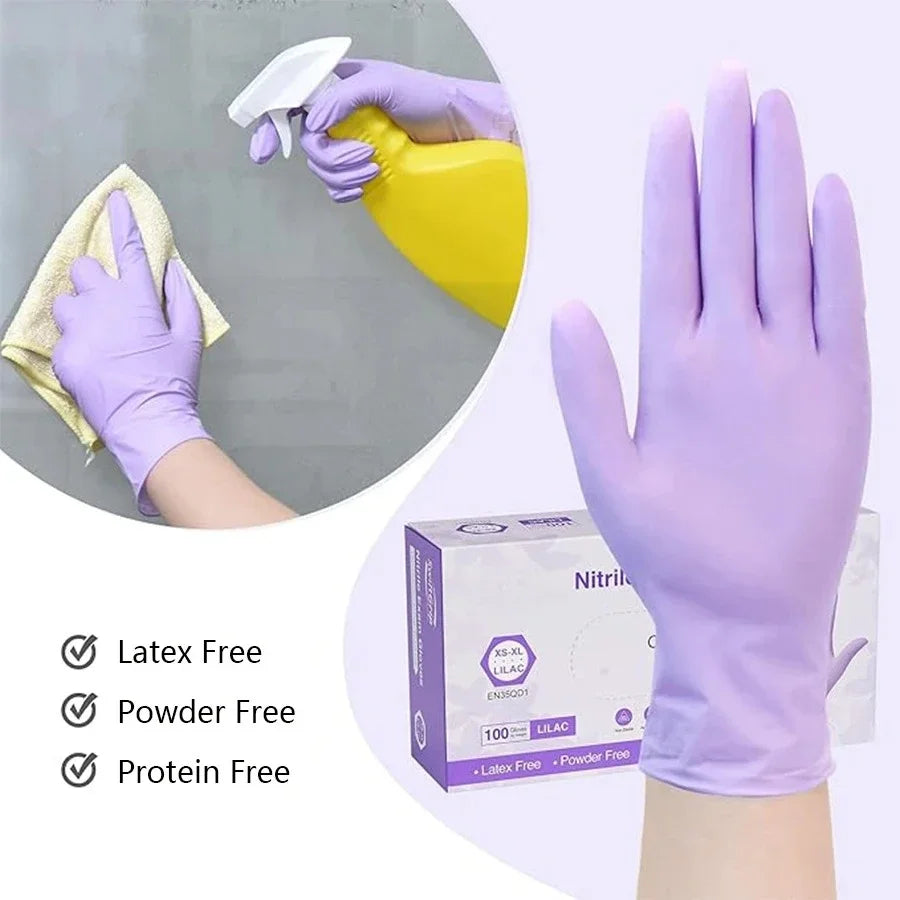 10-100pcs Disposable Purple Nitrile Gloves Latex Free Waterproof