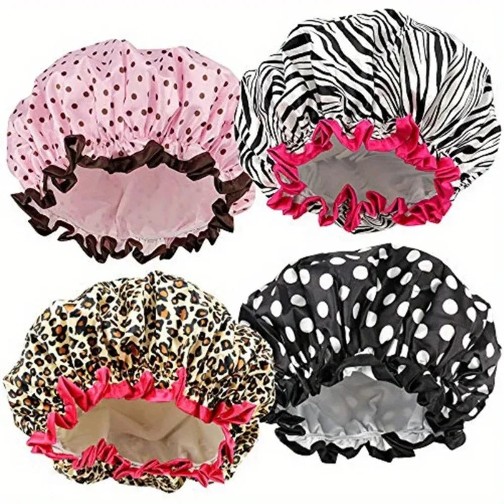 Waterproof Shower Cap for Women – Leopard Print Reusable Bath Hat to