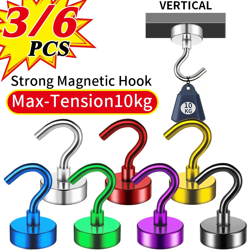 3/6Pcs Magnetic Hooks Heavy Duty, 25 LBS Strong Magnets with Metal