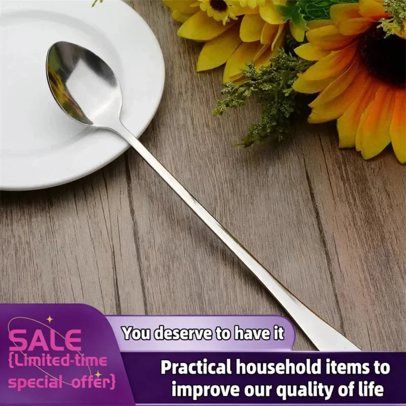 1/6Pcs Stainless Steel Long-Handled Ice Teaspoon, Coffee Spoon, Ice