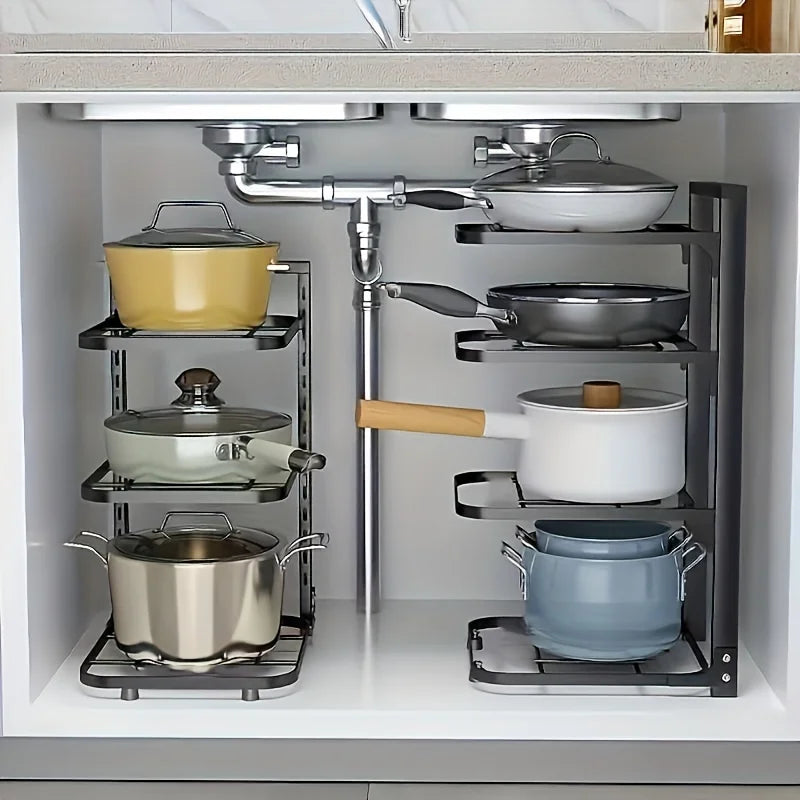 Adjustable Pot Rack Organizer, Kitchen Stainless Steel Pot Storage