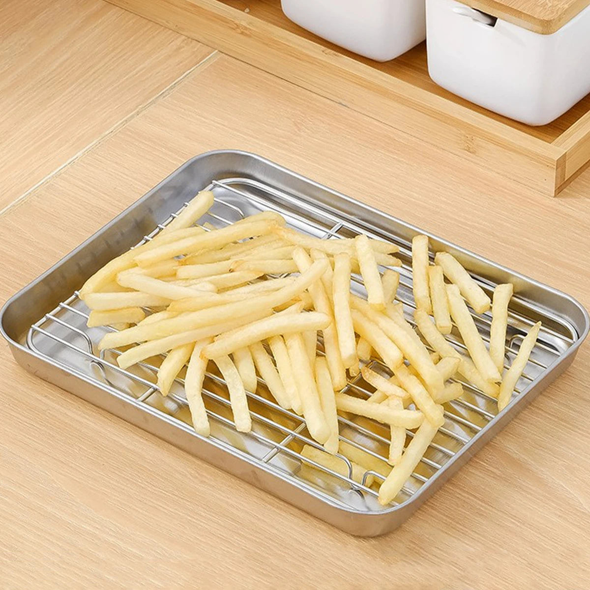 Stainless Steel Baking Pan Tray With Wire Rack Cake Baking BBQ Pan