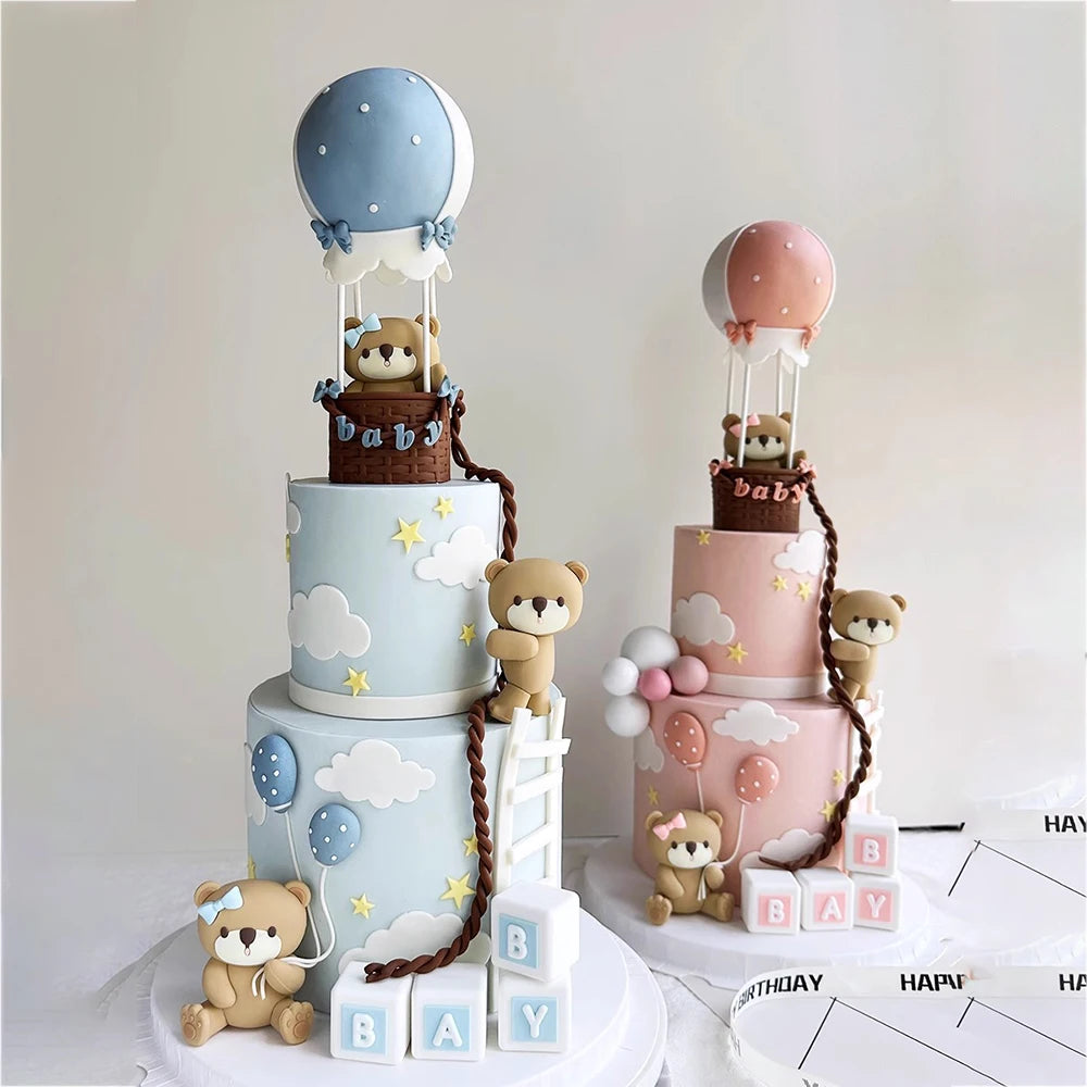 New 3D Bear Cake Topper Baby Shower Bear Decoration Boy Girl Happy 1st