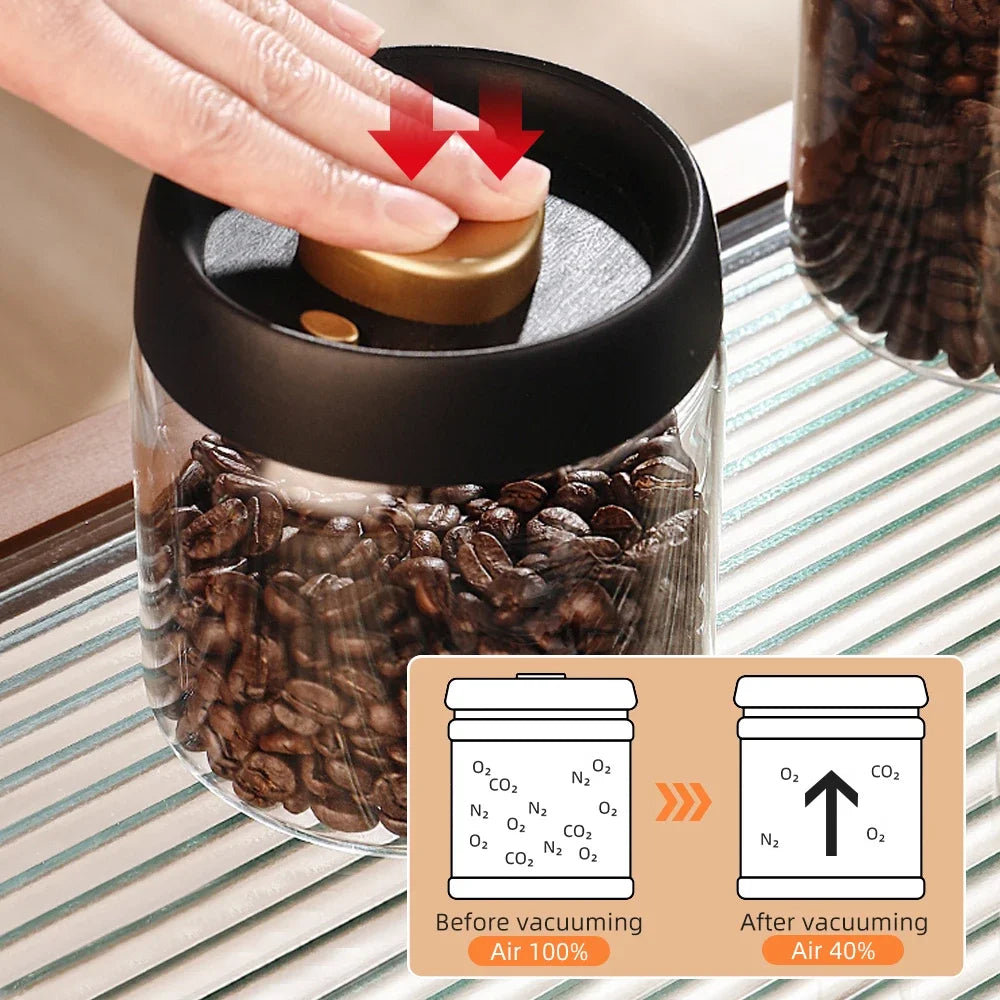Vacuum Sealed Jar Coffee Bean Storage Bottle Kitchen Food Grain Tea