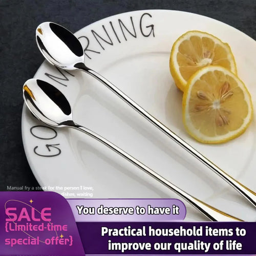 1/6Pcs Stainless Steel Long-Handled Ice Teaspoon, Coffee Spoon, Ice