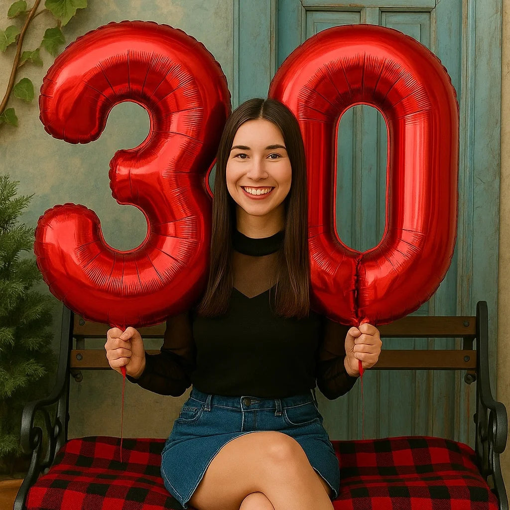 32INCH Red Number Foil Balloons for Birthday Anniversary Party Decor,