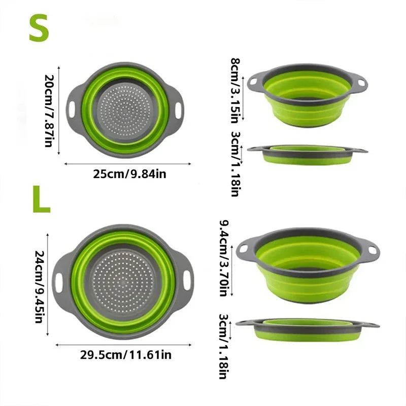 Silicone Folding Drain Basket Fruit Vegetable Washing Basket Foldable