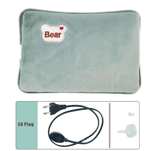 Electric Hot Water Bag Reusable Plush Hot Water Bottle EU Plug