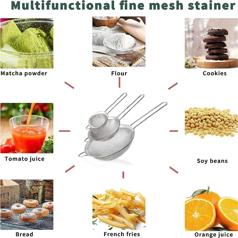 1/3/4Pcs/Set Stainless Steel Wire Fine Mesh Oil Strainer Flour